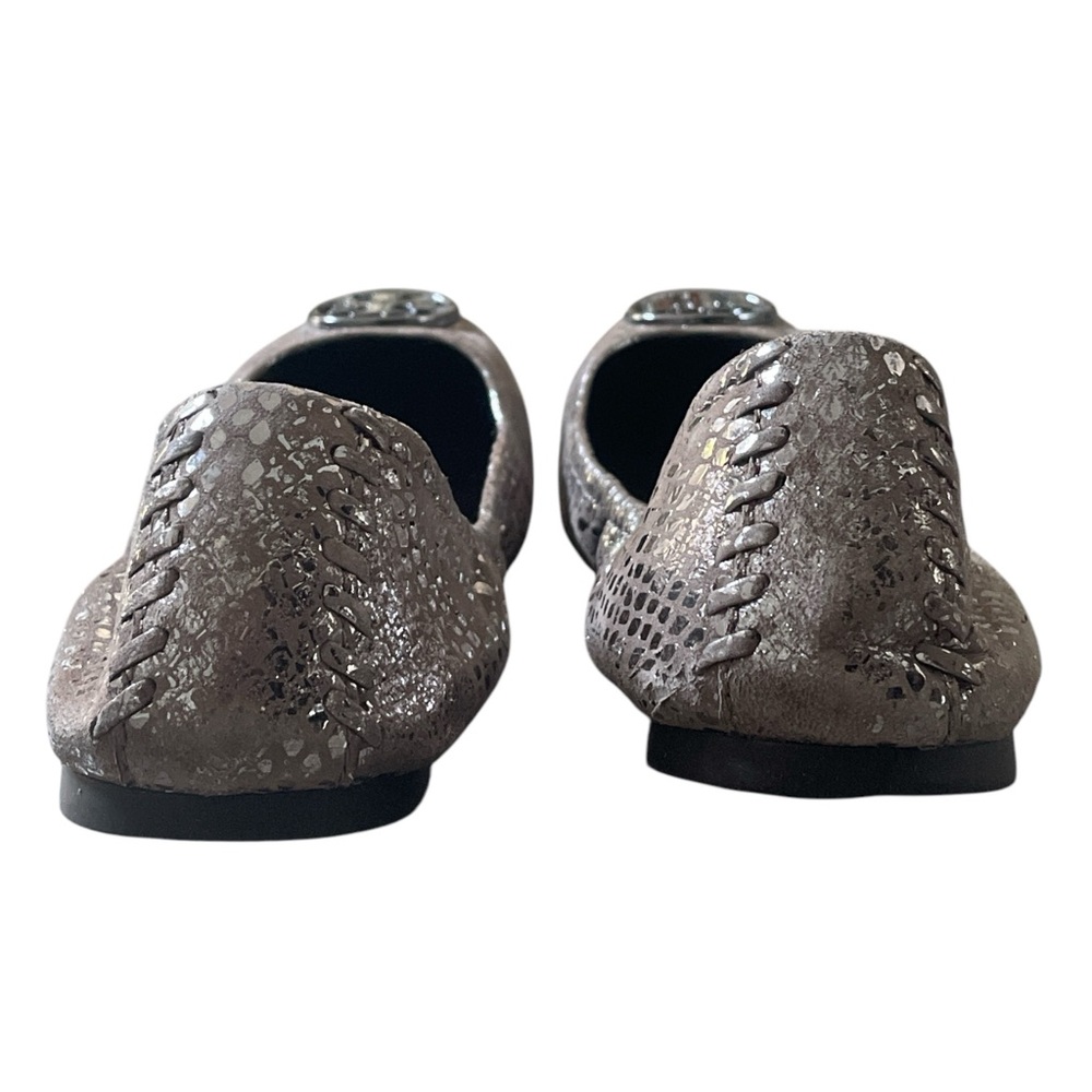 Tory Burch Metallic Silver Leather Ballet Flats, gunmetal hardware logo, Sz: 9 M - Picture 4 of 8